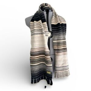Echo Lambswool Angora Blend Striped Ombre Fringe Scarf Neutral Cozy